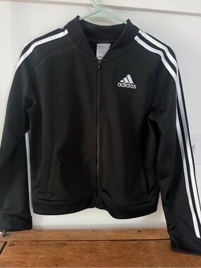 adidas Youth Black Track Jacket with White Stripes